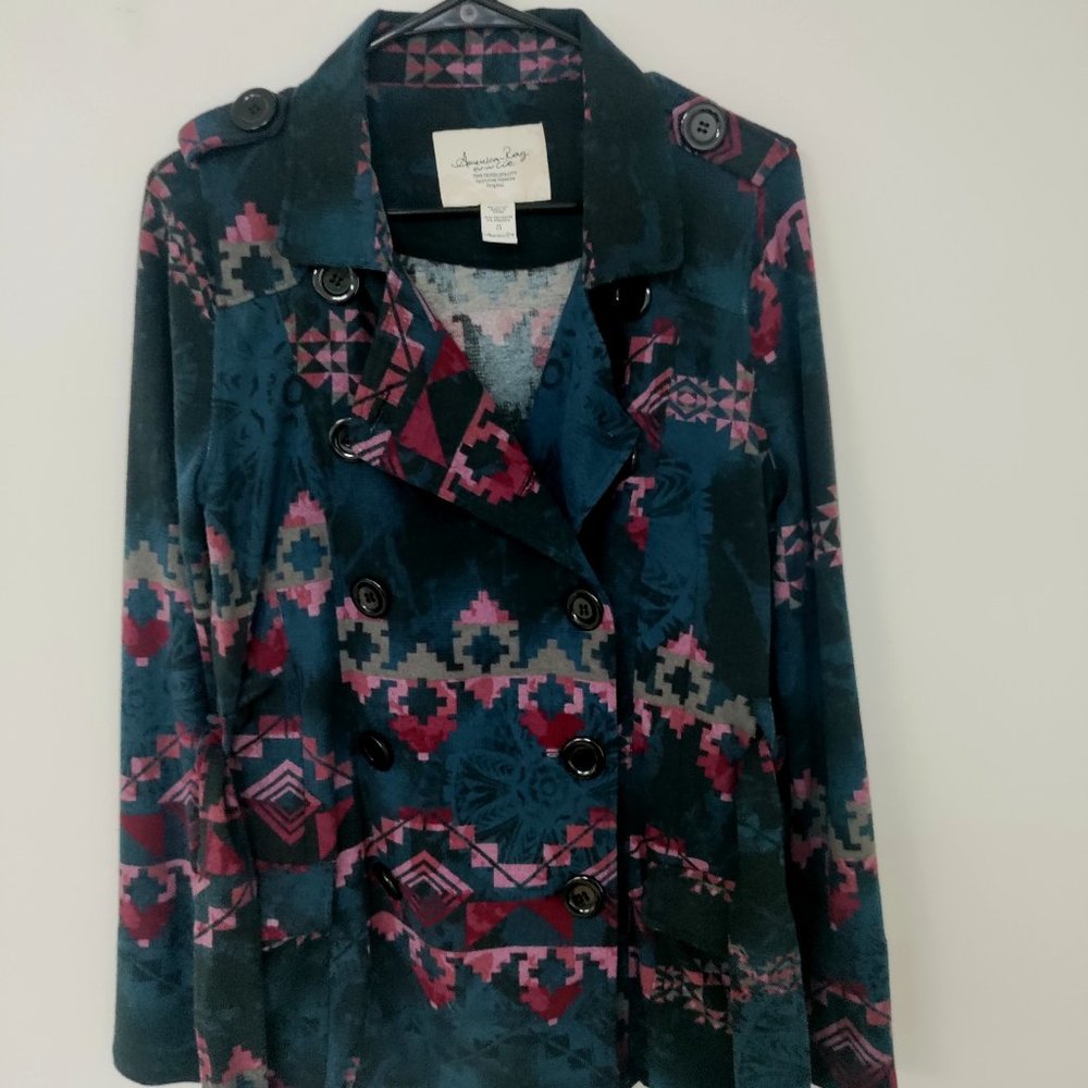 American Rag Women's Size Small Aztec jacket with belt, Blue and Pink